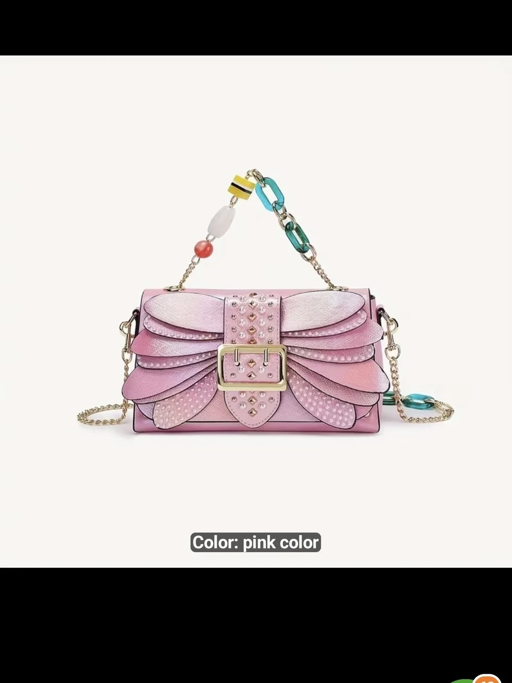 Pink Decorative Petal Crossbody Bag with Chain Strap